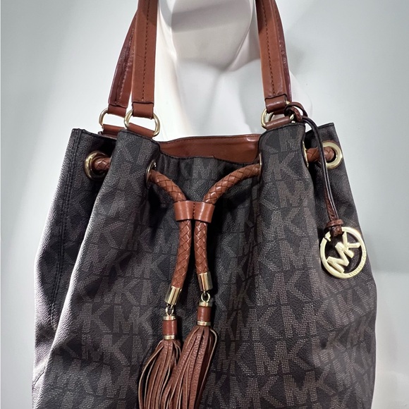 Michael Kors Dark Brown Shoulder Bag with Gold Accents - Picture 6 of 11